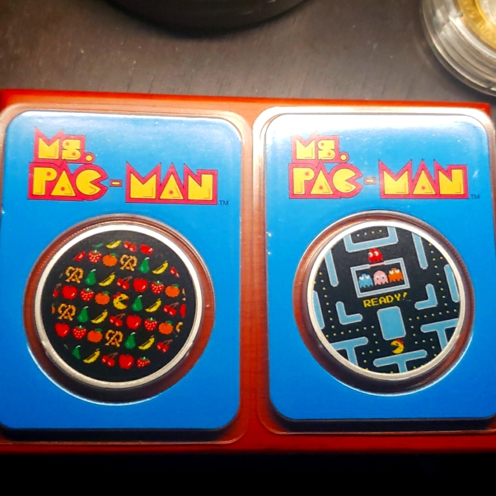 2 PURE .999 SILVER Ms PAC MAN COINS